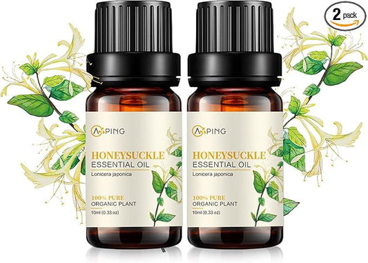 2-Pack Honeysuckle Essential Oil - 100% Pure Organic Natural Plant (Lonicera Japonica) Honeysuckle Oil for Diffuser, Aroma, Spa, Massage, Yoga, Perfume, 2x10ML