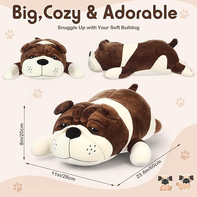 23.6" Huggable Dog Plush, Cute Stuffed Animal, Soft Adorable Cuddle Companion for Kids, Christmas Birthday Plush Pillow Gift for Boys and Girls