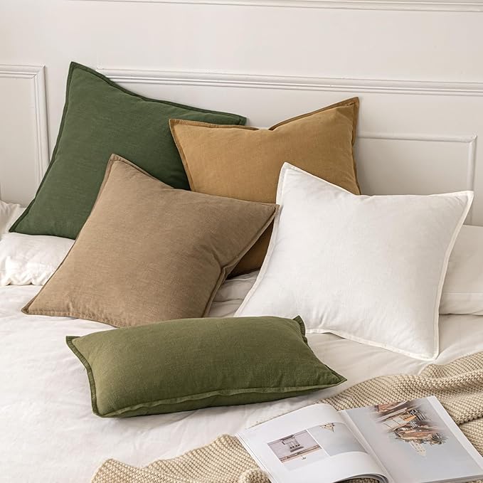 MIULEE Decorative Linen Euro Sham Pillow Covers 22x22 Inch Khaki | Boho Farmhouse Fall Autumn Couch Throw Pillows for Bed, Pack of 2 Accent Modern Pillowcases, Sofa Livingroom Home Decor