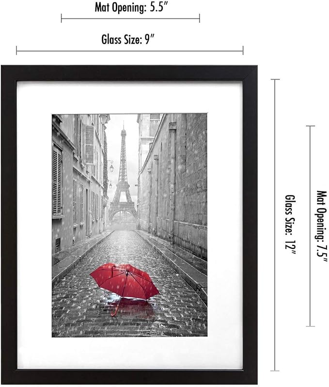 Americanflat 9x12 Picture Frame with Shatter-Resistant Glass - Use as 6x8 Frame with Mat or Display 9x12 Photo Without Mat - Signature Collection - Picture Frames for Tabletop and Wall Display - Black | Shatter-resistant glass, wall or tabletop display...