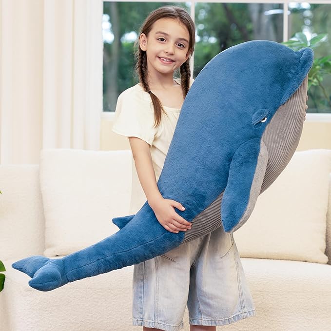 Tezituor 43.3 inch Giant Whale Stuffed Animal, Large Realistic Stuffed Whale Plush Ocean Toys, Hugging 4ft Soft Whale Plush Body Pillow for Girls Boys