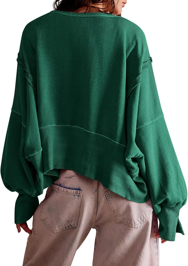 Zwurew Womens Casual Sweatshirt Cropped Shirts | Loose Fit, Tee Top, Pullover, Crop Hem, Design Trim, Daily Tops