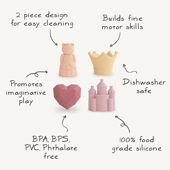 mushie Princess Bath Toys Play Set for Toddlers | 100% Food Grade Silicone | Mold Free, Pack of 4
