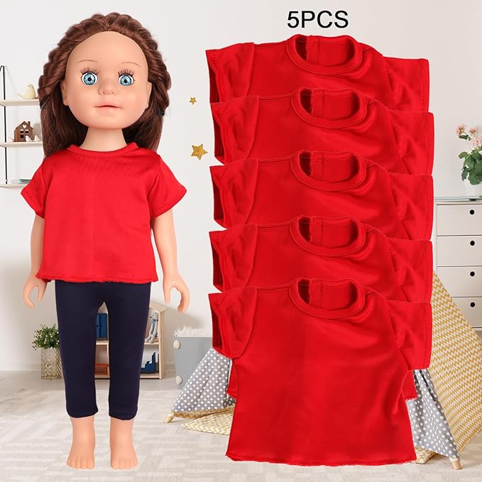 5-Piece Red T-Shirts for 17-18 Inch Bear Clthes Plain Short Sleeve Tees for DIY Customization