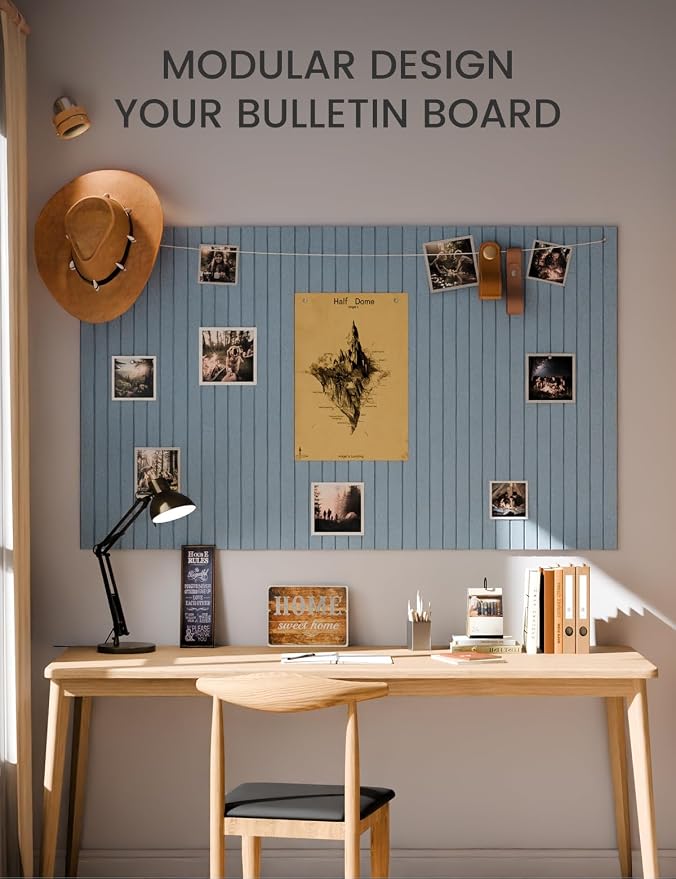 Fluxynara 36" x 24" Large Felt Bulletin Board, Dusty Blue | 6 Pack Cork Board Alternative with 30 Safe Adhesive Tabs, Felt Pin Boards for Wall Decor, Home, Office, Classroom, Dorm