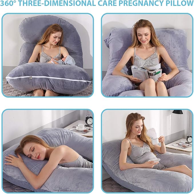 BATTOP Pregnancy Pillow for Sleeping,Full Body Maternity Pillow with Removable Washable Cover,Support for Back,Hips,Legs,Belly for Pregnant Women