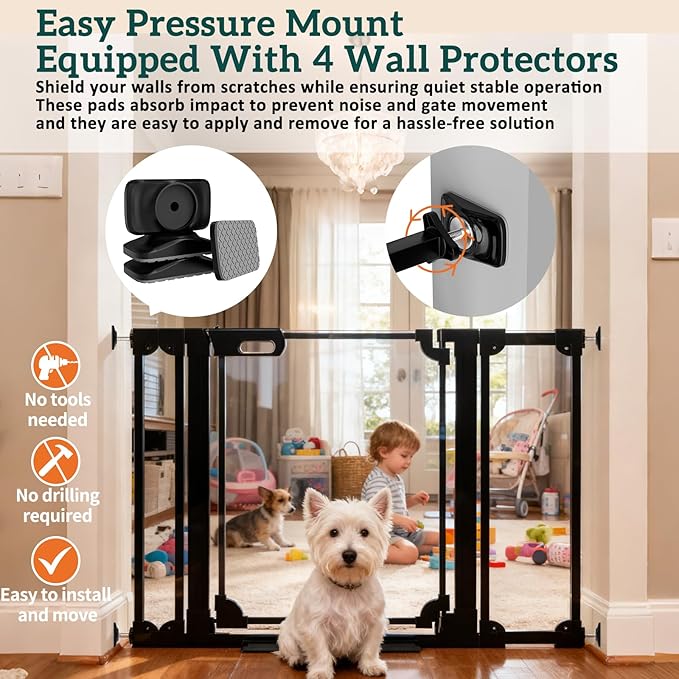 Clear Acrylic Baby Gate 29.5-47.2" Wide Pressure Mount Clear Dog Gate Indoor - No Drill Auto Close, Walk Through Baby Gates for Stair & Doorways & Hallway