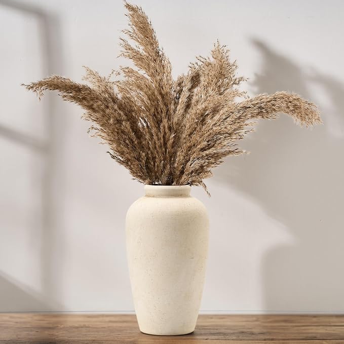 Emotionally Grounded Vase, Vaseking Large Ceramic Rustic Vase, 11 inch Minimalist Decorative Farmhouse Tall Vases for Home Decor, Living Room, Enterway, Table Decoration, Fossil