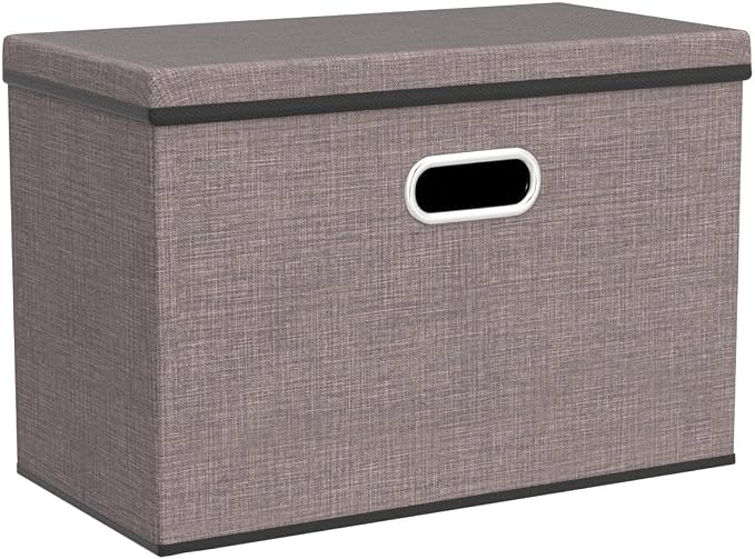 Large Collapsible Storage Bins with Lids [3-Pack] Linen/Cotton Blend Foldable Storage Boxes Organizer Containers Baskets Cube with Cover for Home Bedroom Closet Office Nursery(17.7x11.8x11.8)