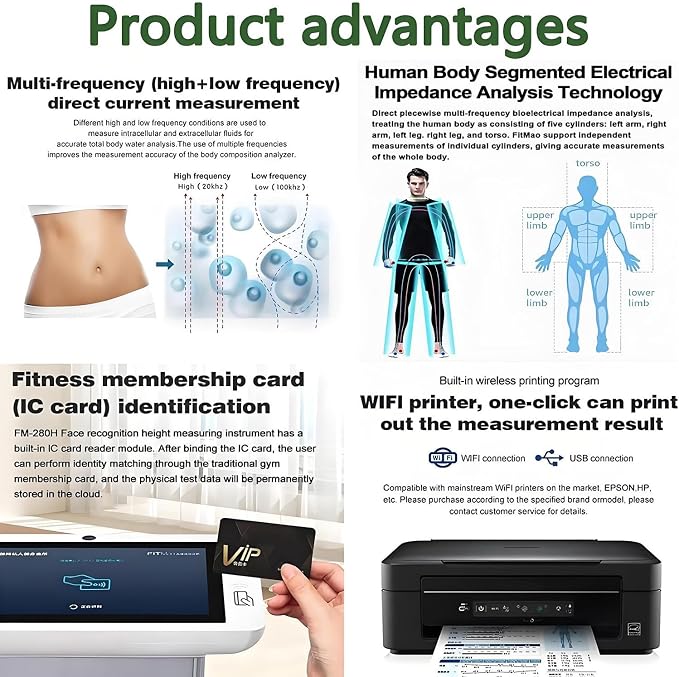 Body Composition Analyzer with Printer, 10.1 Inch Display, 8-Point Electrode, 40+ Measurements for Fitness Studios