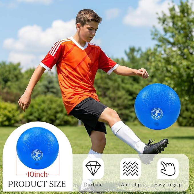 10 Inch Kickball Playground Ball Dodgeball Balls 4 Square Balls, Pack of 3, Dodge Balls for Kids, Kickballs Handball for Indoor Outdoor Games, Includes Pump