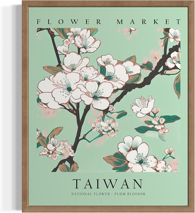 Taiwan Flower Market Art Print Poster, Wall Art Floral Painting Botanical Decor for Bedroom, Kitchen, Bathroom Livingroom Decoration 82B (Taiwan, 14"L x 11"W, Wood Frame)