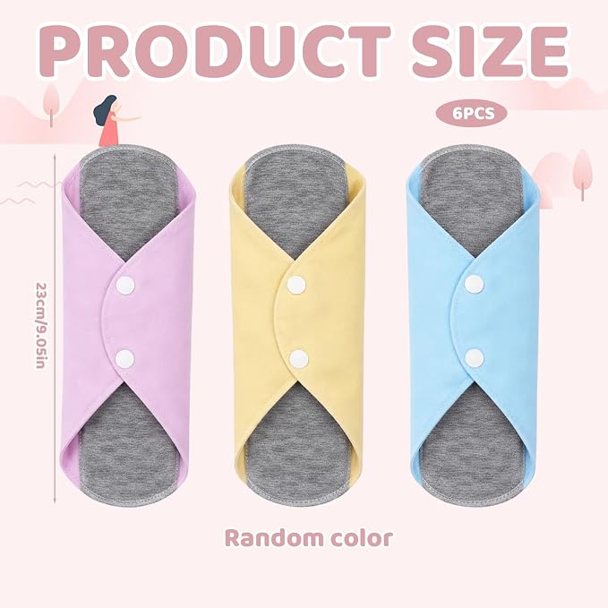 6 PCS Reusable Incontinence Pads, Reusable Incontinence Pads for Women, Reusable Pads Menstrual for Daily Bladder Leak Protection, Bringing You a Dry Experience (Random Color