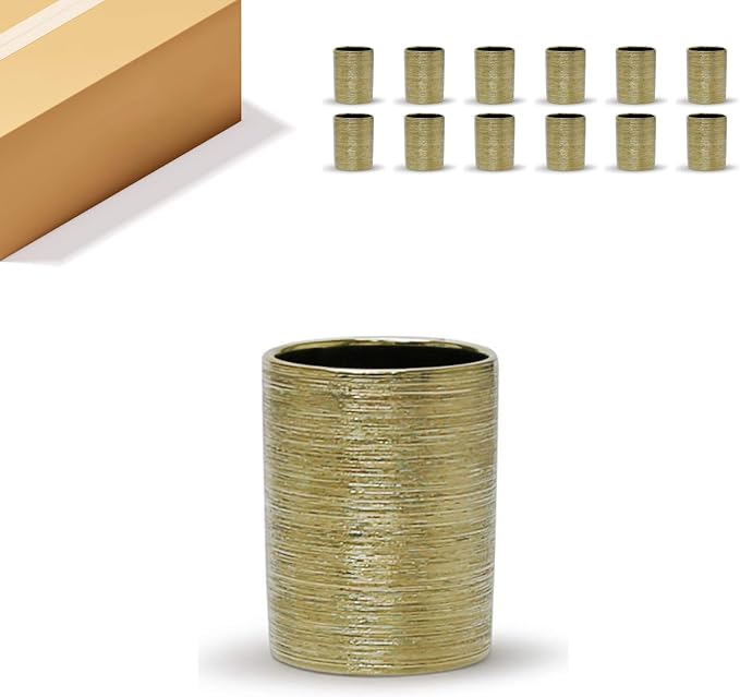 WGV Ceramic Cylinder Vase Bulk Width 4" Height 6" Elegant Unique Modern Matte Floral Container Planter Pot Centerpiece for Event Party Wedding Office Home Decor, Gold Textured 12 Pieces