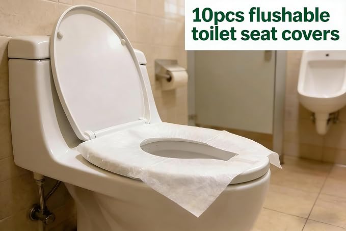 Disposable Toilet Seat Covers, 10pcs Flushable Travel Disposable Toilet Seat Covers for Adults Kids Potty Training, Travel Essential Accessories for Airplane, Road Trips, Camping (10)