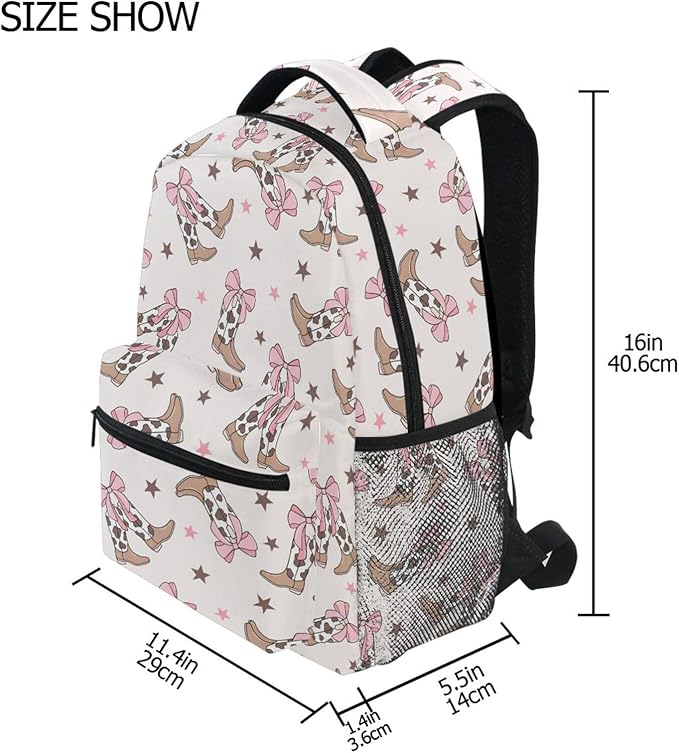 Bows Cowgirl Boots Boys Girls Kids School Backpacks Bookbag, Elementary School Bag Travel Backpack Daypack