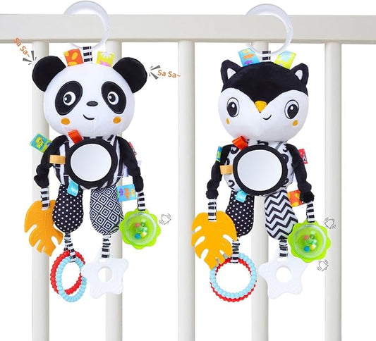 High Contrast Baby Toys,Black and White Hanging Toys,Animal Plush Hanging Toy,Car Seat Stroller Toys Gift for Newborn Boys and Girls 0 3 6 9 12 Months