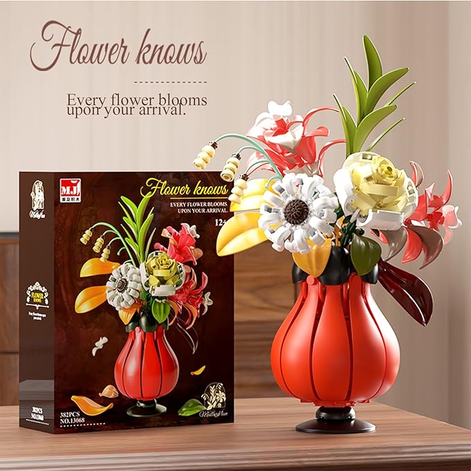 Flowers Bouquet Building Set for Adults. Artificial Flower for Home Kitchen, and Office Decor. Gifts for Christmas Day, Valentines, Birthdays, Mother's Day.