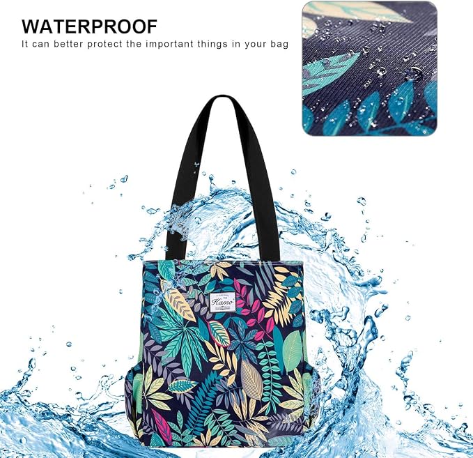 KAMO Floral Tote Bag - Waterproof Lightweight Handbags Travel Shoulder Bag for Hiking Yoga Gym Swimming Travel Beach