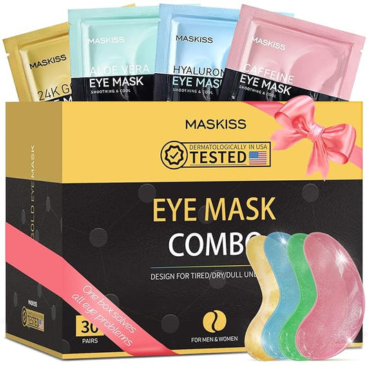 Maskiss Under Eye Patches(30 Pairs), 24K Gold, Caffeine, Hyaluronic Acid, Aloe Vera Eye Masks for Dark Circles Puffy Eyes Undereye Bags, Eye Skin Care Gift Set for Bachelorette Party Favors