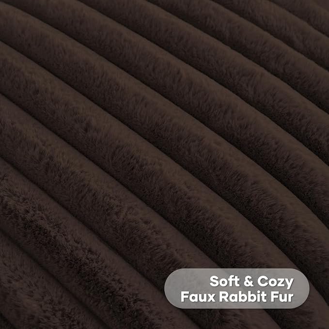 FUTEI Pack of 2 Faux Fur Throw Pillow Covers 24x24 Inch, Dark Coffee | Fluffy Faux Rabbit Fur Front/Premium Velvet Back,Hidden Zipper,Machine Washable,Non-Shedding,Colorfast,Insert Not Included.