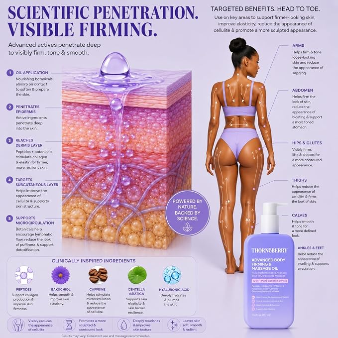 Firming Body Oil for Crepey Skin Tightening | Anti Cellulite Massage Oil for Massage Therapy for Women | After Shower Cellulite Remover for Legs, Full Body, Thighs, & Butt Firming | Moisturizing Oil