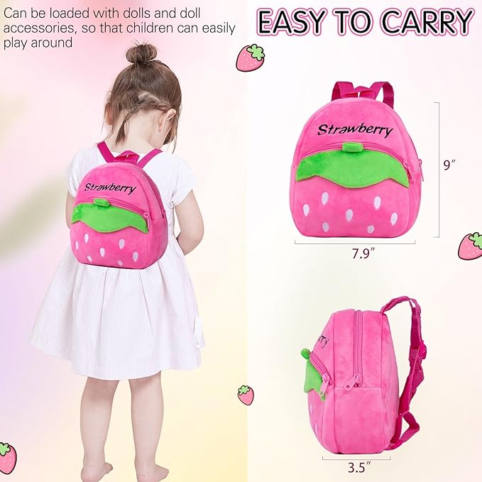Reborn Baby Dolls Clothes Pink Bear Outfit Accessories 12 Pcs Set for 17-22 Inch Reborn Dolls Newborn Baby Girl with Strawberry Backpack&Feeding Set
