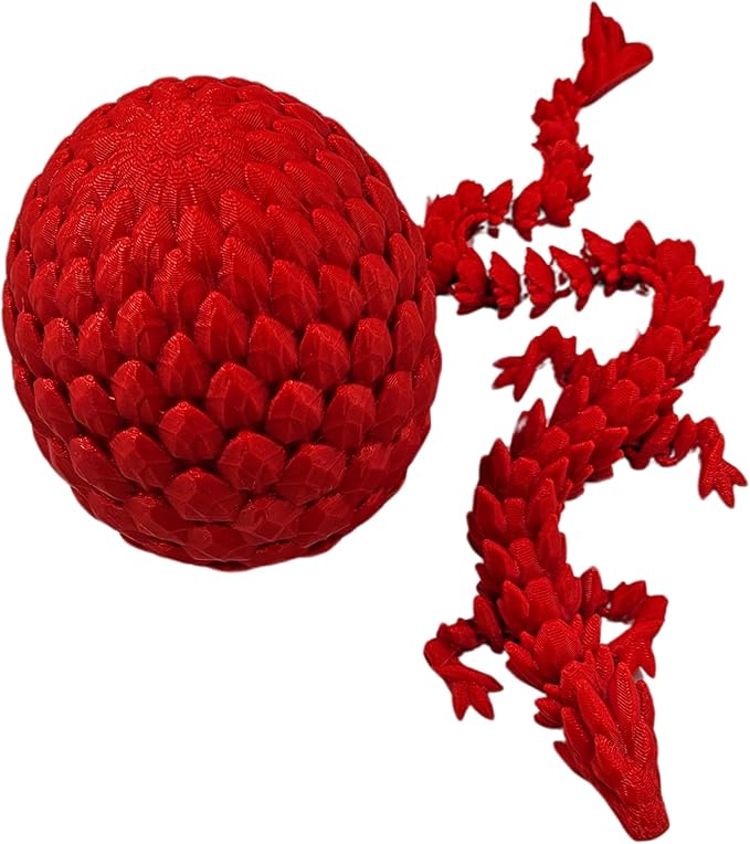 Surprise Dragon Egg Articulating Gemstone Dragon Fidget Figurine - 3D Printed Dragons Flexible ADHD, Autism, Relief Anxiety - Articulated Joints (Red)