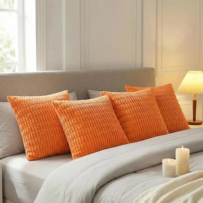 Fancy Homi 4 Packs Decorative Throw Pillow Covers for Living Room Couch Bed, Modern Farmhouse Boho Home Décor Accent Cushion Case, 20" x 20", Orange
