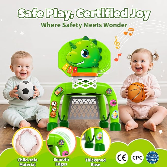 Toddler Basketball Hoop & Soccer Goal, Toys for 1 2 3 Year Old Boys, Kids Sports Toy with Light Sound Music, Toys for Baby 12-16-18 Months, Christmas Birthday Gifts for Ages 1-3