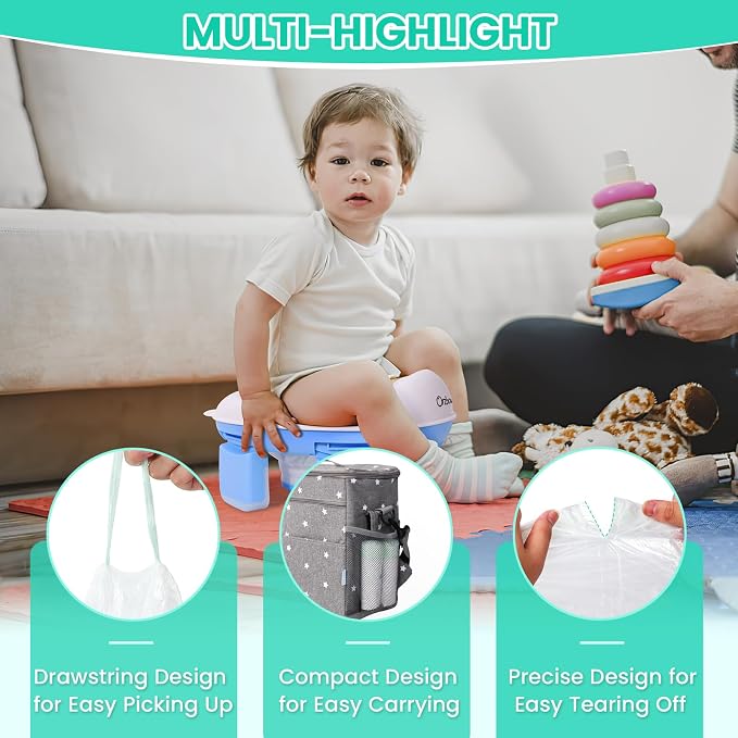 Orzbow Portable Potty Replacement Liners with Drawstring for Toddler Travel Toilet Chair Refill Bags, Toddler Potty Training Essentials, 100 Counts (9.5 x 12.6'')
