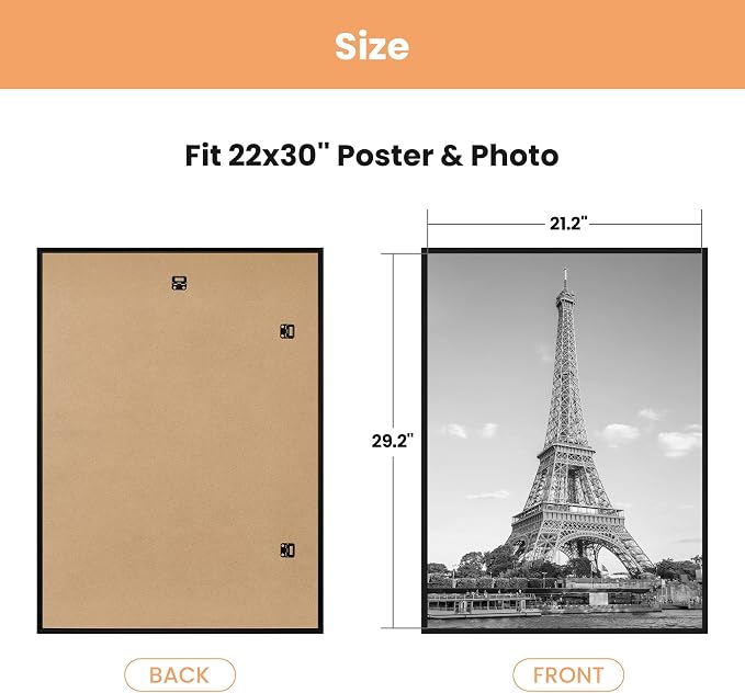 upsimples 22x30 Poster Frame, Easy Slide-In Assembly, Black, 3 Pack | Gallery Wall 22 x 30 Picture Frames Set for Family, Wedding, Christmas, Easy to Change Photos