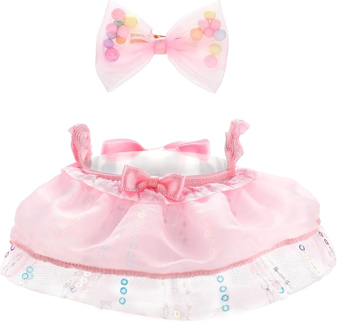 Doll Clothes for Labubu 17cm Have a Seat & Exciting Macaron & Big into Energy Series Dolls, Adorable Chic Dress Set for 17cm Dolls Accessories (Pink Gauze Skirt + Hairband)