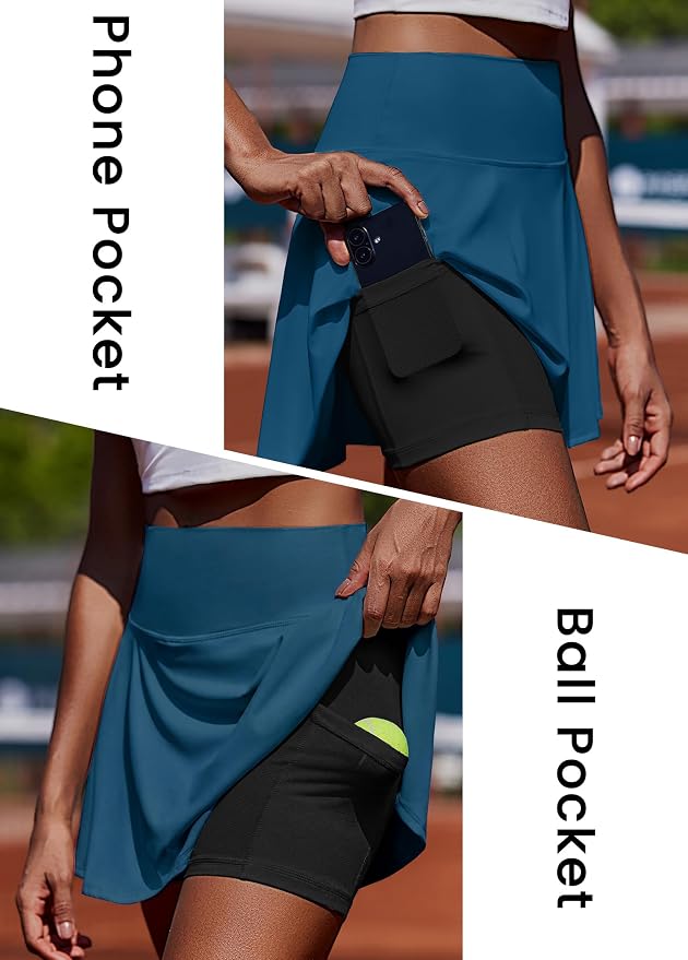 PINSPARK Womens Tennis Skirt Pleated Athletic Golf Skorts with Pockets | 3.5" High Waisted, Mesh Built-in Shorts, Mini Skirt, Buttery-Soft, Quick-dry, for Tennis, Golf, Pickleball, Casual