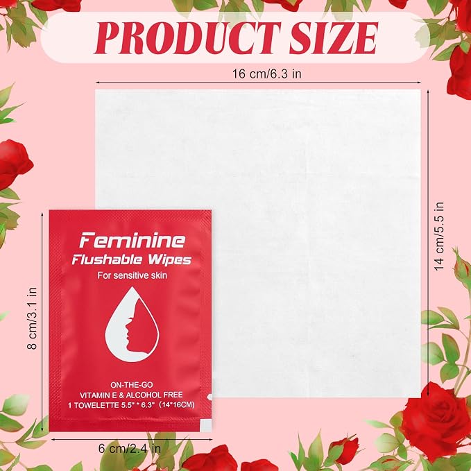 twoworld 100 Feminine Wipes Flushable Travel Individually Wrapped | Travel Wipes for Women,Feminine Care Wet Wipes Travel Size Vaginal Wipes for Adult,Girl and Homeless(Rose)