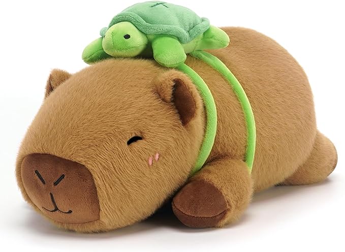 SQEQE Weighted Stuffed Animals Capybara Plush, Weighted Capybara Stuffed Animals with Turtle Backpack, Soft Pillow Toy for Kids Adults, Birthday Present 9.8 Inch, 0.8 Lb
