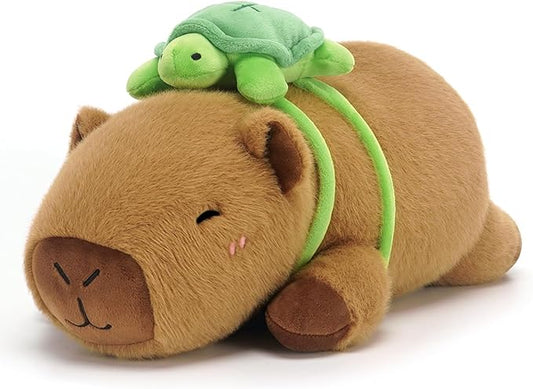 SQEQE Weighted Stuffed Animals Capybara Plush, Weighted Capybara Stuffed Animals with Turtle Backpack, Soft Pillow Toy for Kids Adults, Birthday Present 9.8 Inch, 0.8 Lb