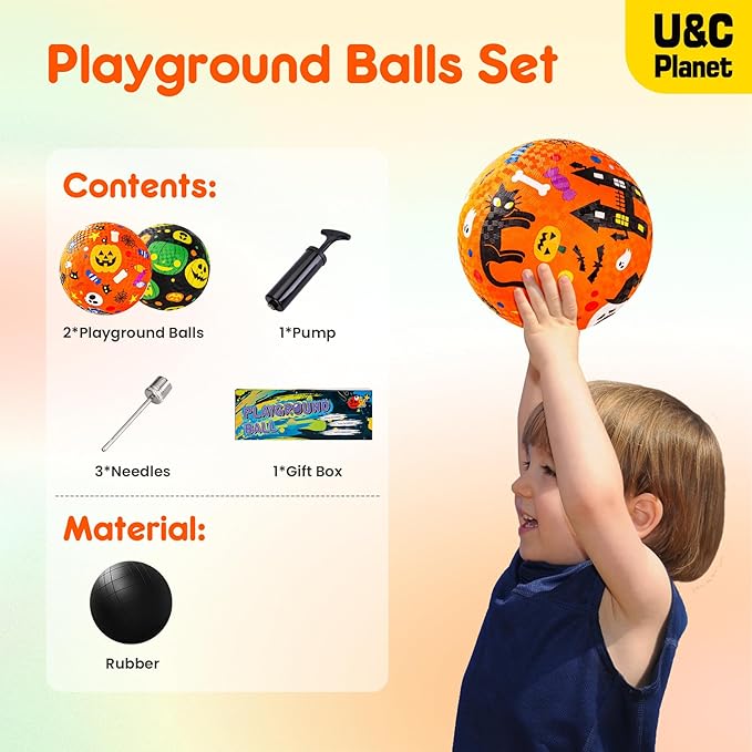 U&C Planet 2 Pack Playground Balls for Toddler Kids, 6 inch 8.5 inch Cartoon Rubber Balls with Pump, Dodgeball Kickball for Outdoor & Indoor Game, Great Gift for Boys Girls Aged 1 and Above