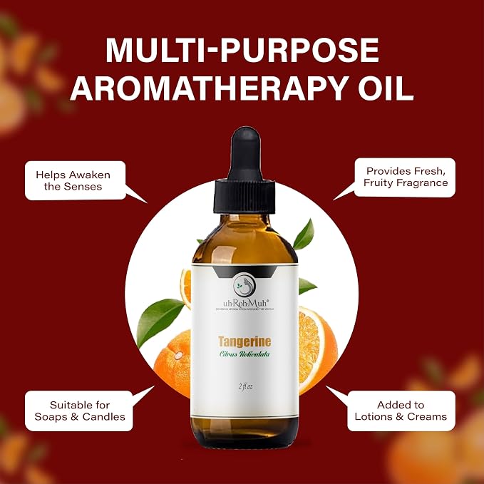 Tangerine Essential Oil, Citrus Reticulata, Cold Pressed Citrus Peel Oil, Sweet Citrus Aroma for Aromatherapy, Diffuser, Massage, Skin Care, Natural Fragrance Oil for Blends – 2 Fl oz