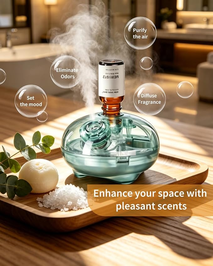 Waterless Essential Oil Diffuser with 12 x 10ml Hotel Fragrance Oils | Battery Operated, Cordless, Luxury Home Scents, Inspired by 5-Star Hotels, Aromatherapy Gift Set