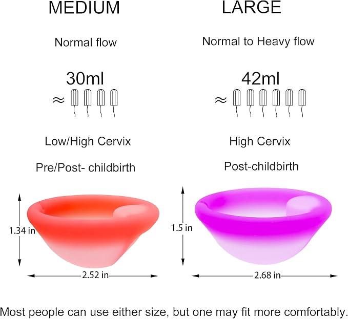 Menstrual Disc, Reusable Medical-Grade Silicone Soft, Flexible, Reusable Period disc for Women - Wear 12 Hours - Removal Notch (Purple+Pink, L+M)