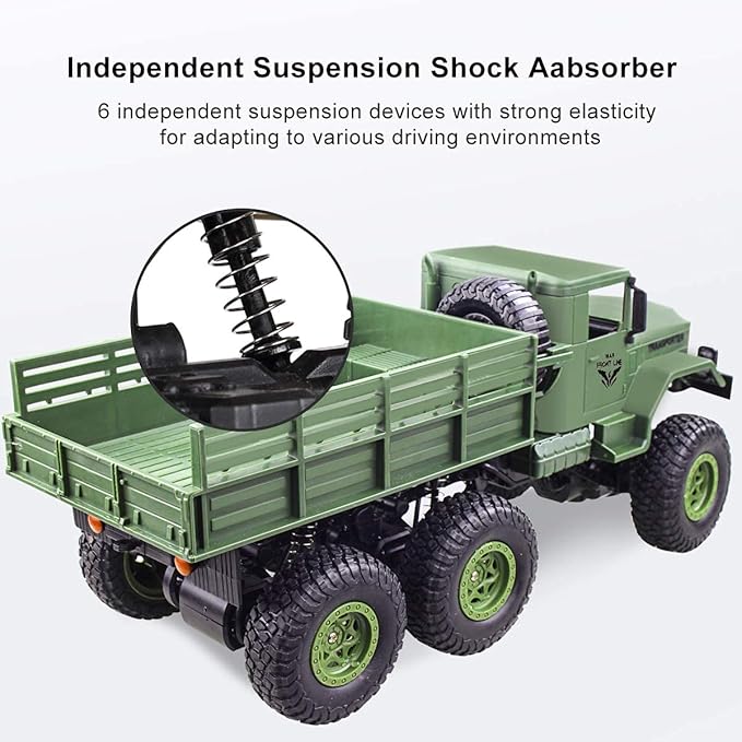 XINGRUI 50 Minutes Playing Time RC Military Truck, Off-Road Remote Control Car Army Toys, 2.4Ghz 4WD 1:18 Scale RC Car Toy Vehicle for Kids Children Boy Birthday