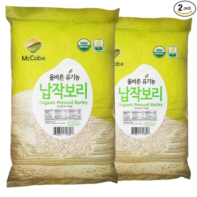 MCCabe Organic Pressed Barley - Whole Grain Rolled Barley | USDA and CCOF Certified | Made in USA | 10 lb Pack of 2