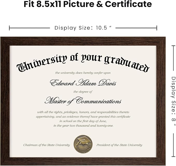 upsimples Certificate Frame, 8.5 by 11 Glass Diploma Frames, 5 Pack, Brown | Displays 8.5x11 Document and Degree, Graduation Gift for Wall or Tabletop Decor, High-definition Glass