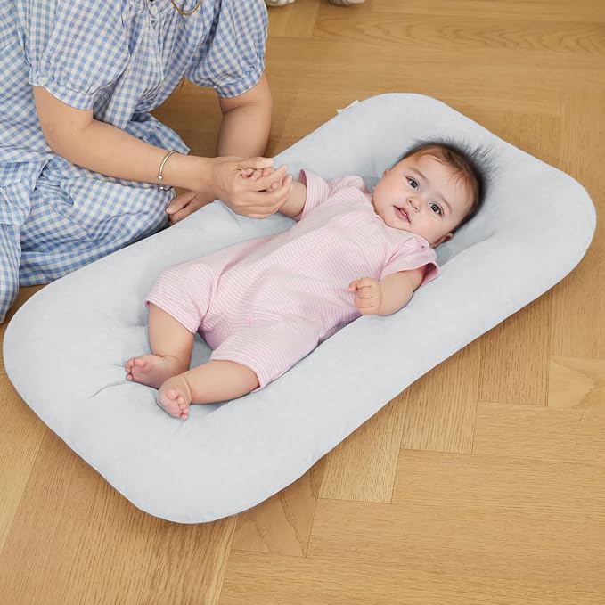Baby Lounger for Infants Babies 0-12 Months, Bionic Organic Lounger, Soft Cotton Breathable Infant Floor Seats & Loungers for Newborn Baby Shower Gifts (Gray)