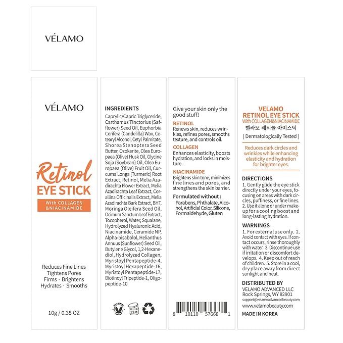 Retinol Under Eye Balm Stick: Korean Retinol Eye Cream for Dark Circles, Puffiness, Eye Bags, Wrinkles & Fine Lines - 8-IN-1 Formula with Collagen, Niacinamide, Peptides & Hyaluronic Acid 0.35 OZ/10g