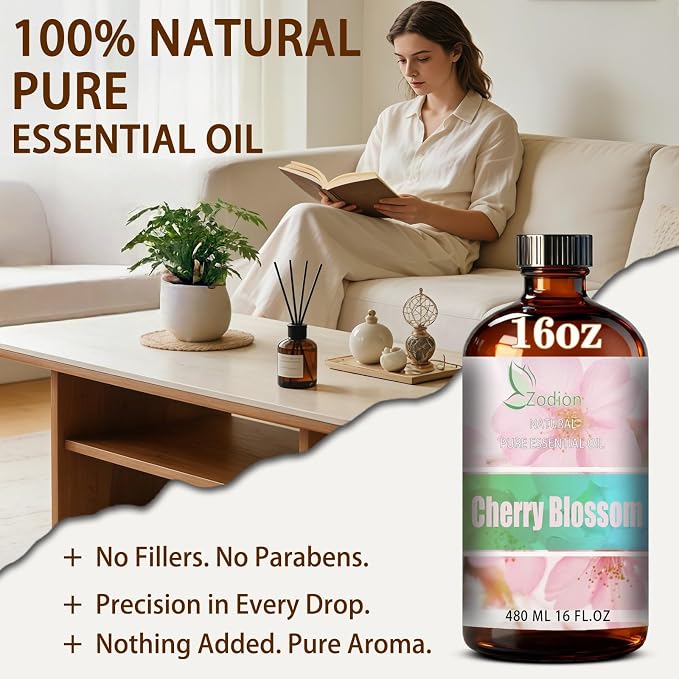 Cherry Blossom Essential Oil for Diffuser, 16 Fl Oz(480ml) | Candle Making, Soap Making, aroma, Strong Scent, Pure, Natural, Home Fragrance, Massage, Large Bottle
