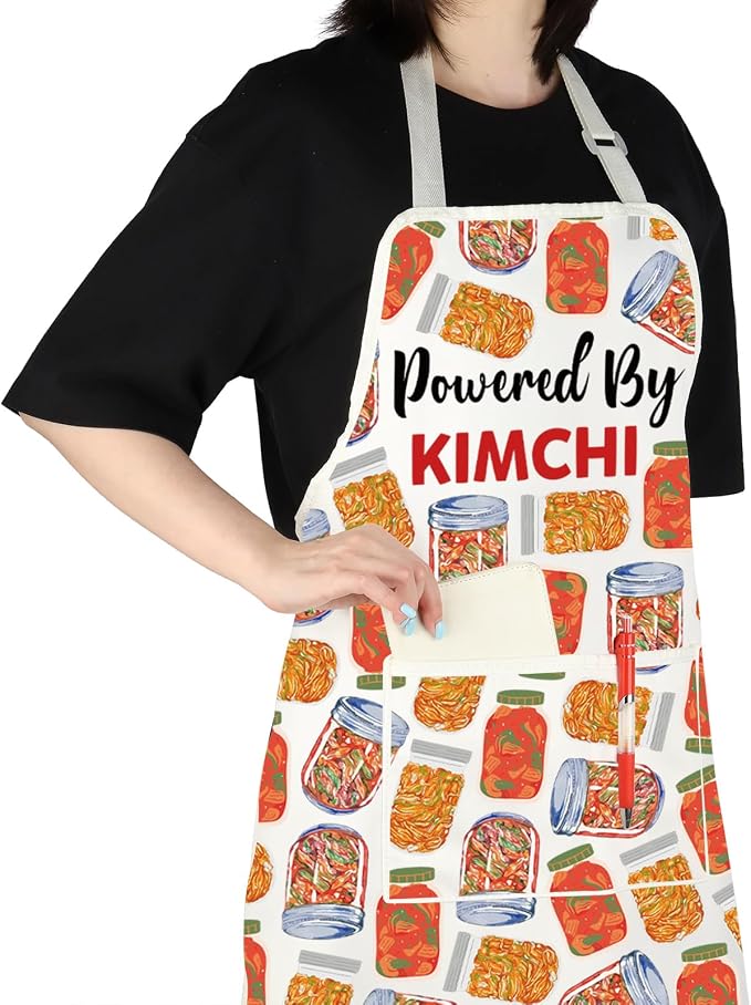 VAMSII Korean Lover Gift Powered by Kimchi Apron With Pockets Kimchi Get Cultured Kitchen Gift Korean Food Lover Gift