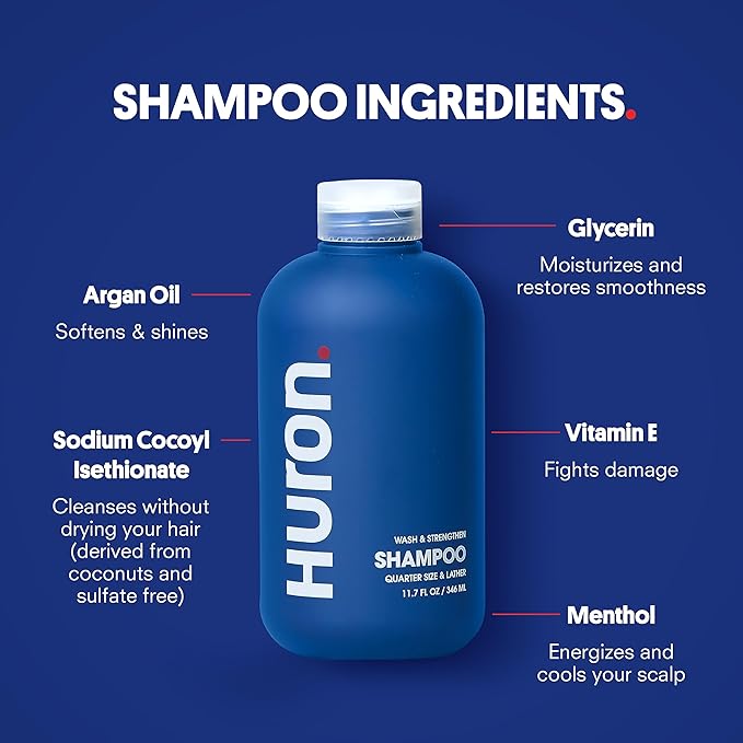 Huron Men’s Shower Kit – Shampoo, Conditioner & Body Wash with Citrus + Eucalyptus Scent, Hydrating, Phthalate Free, non-toxic Ingredients for Hair & Skin Care, 12 fl oz (Pack of 3)