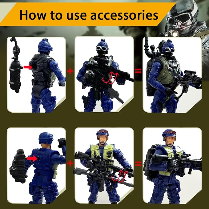 Army Men,Army Men Action Figure with Weapons Military Soldier Playset SWAT Team Toy Birthday Gift Boy Age 4-7